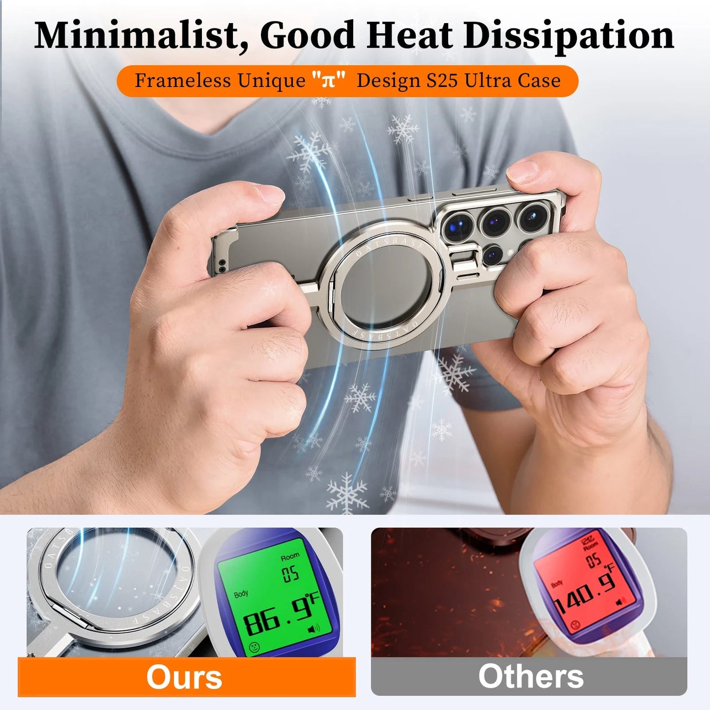 Samsung Galaxy S25 Ultra Metal Case, Frameless, Kickstand with MagSafe Cover - Black