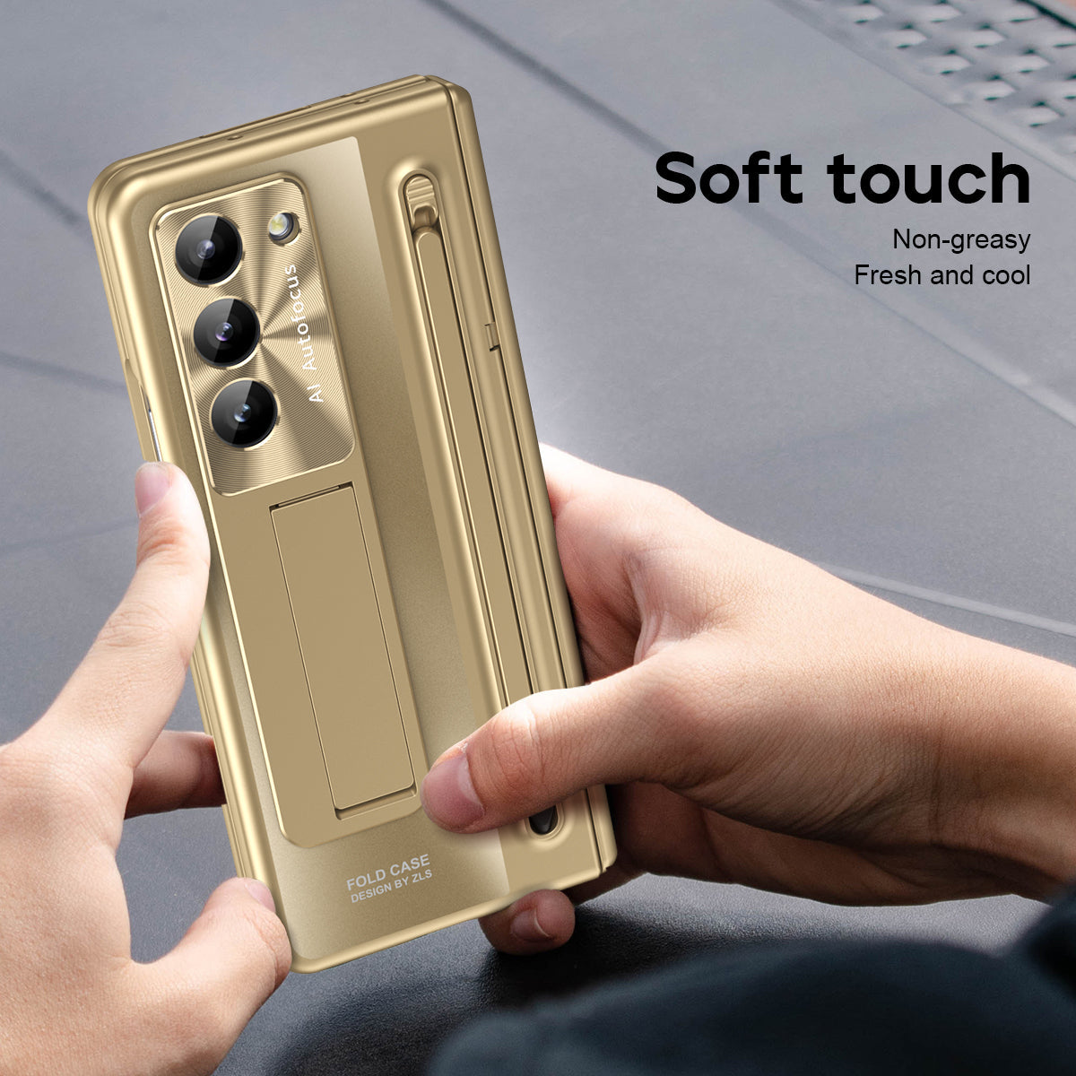 Samsung Galaxy Z Fold 6 Autofucos Electroplating Case with Kickstand, S Pen & In-Built Front Glass - Gold