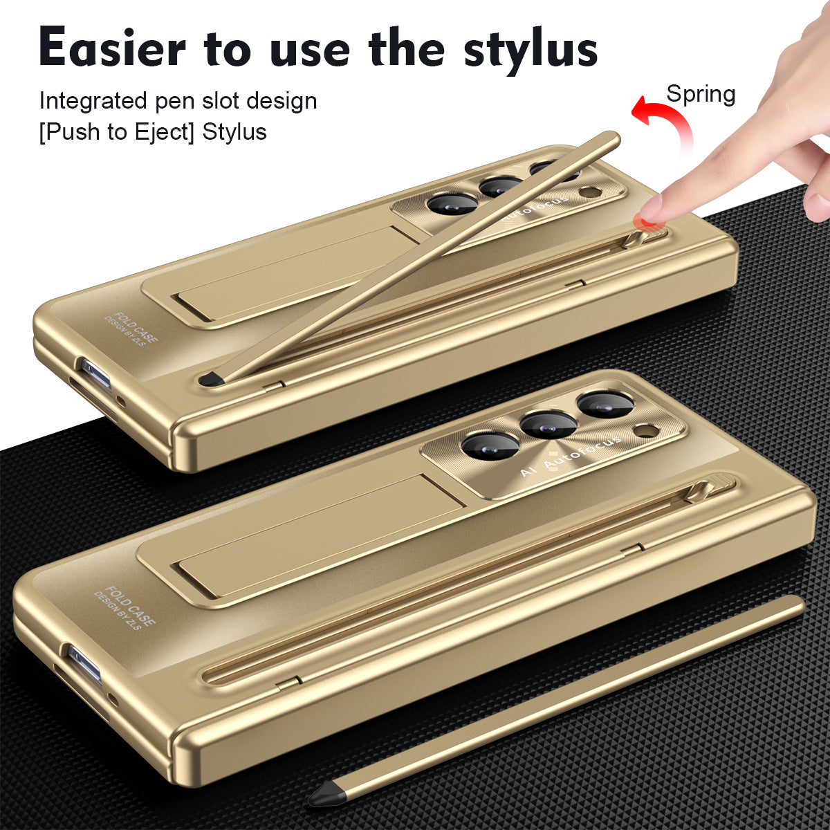 Samsung Galaxy Z Fold 6 Autofucos Electroplating Case with Kickstand, S Pen & In-Built Front Glass - Gold