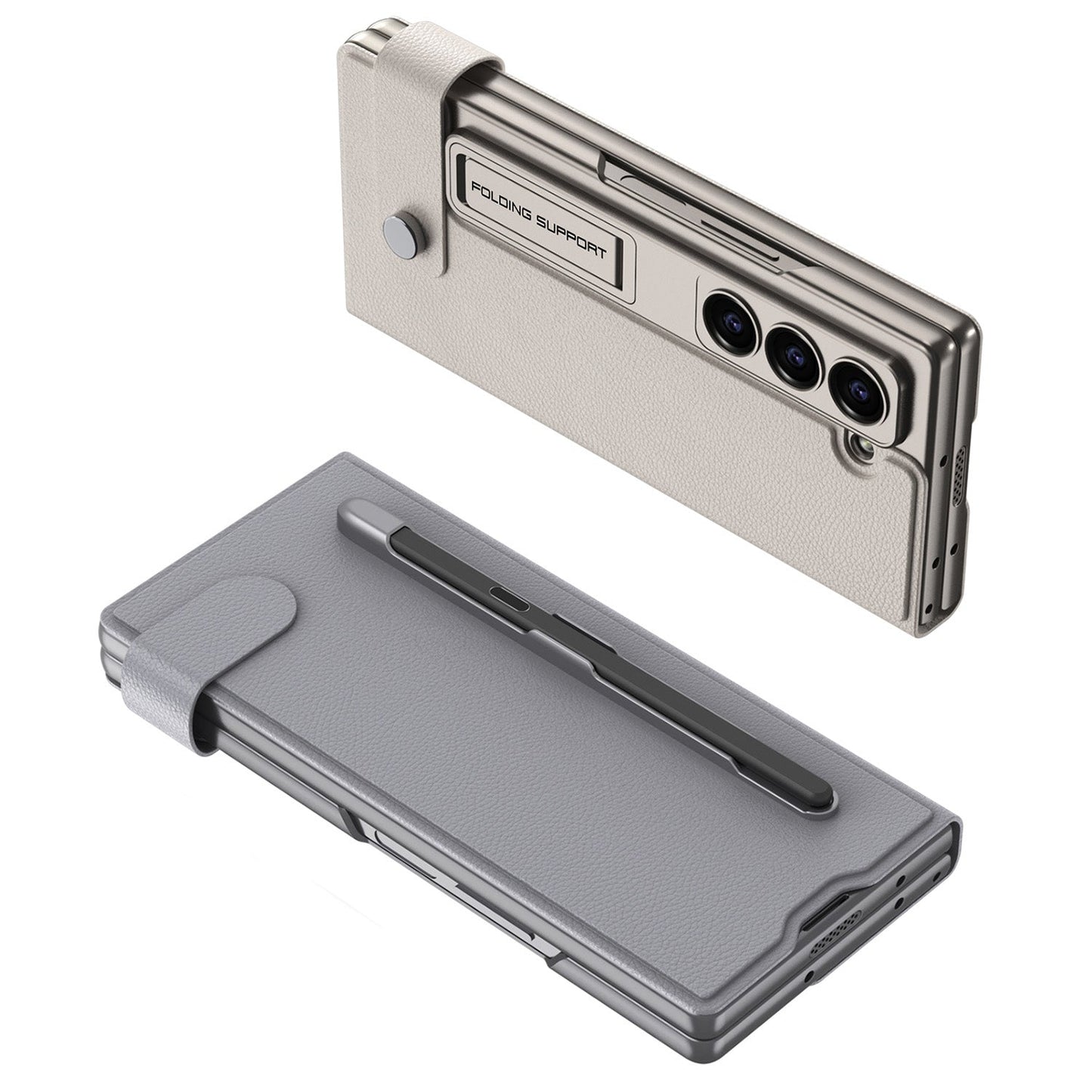 Samsung Galaxy Z Fold 6 GKK Leather Flip Cover Magnetic Swivel Buckle with Kickstand & S-Pen Holder - Titanium