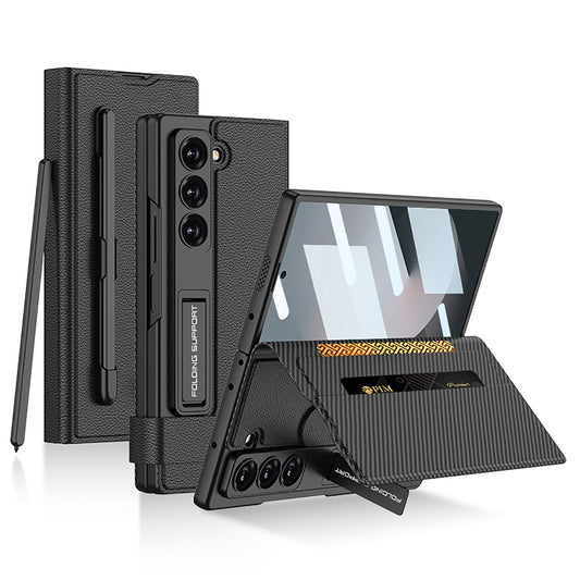 Samsung Galaxy Z Fold 6 GKK Leather Flip Cover Magnetic Swivel Buckle with Kickstand & S-Pen Holder - Black