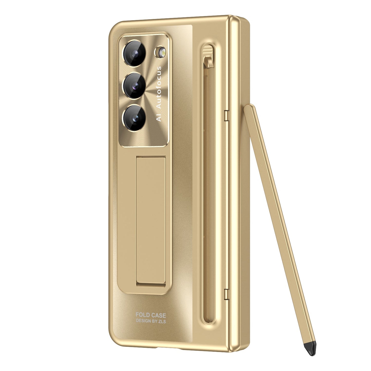Samsung Galaxy Z Fold 6 Autofucos Electroplating Case with Kickstand, S Pen & In-Built Front Glass - Gold