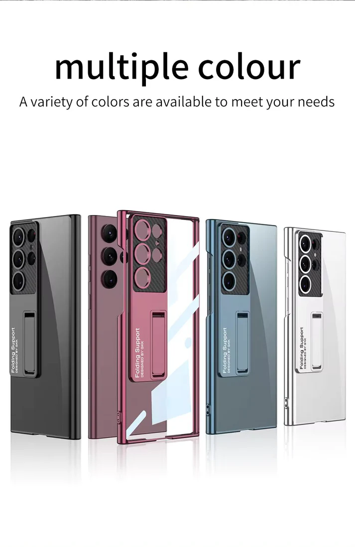 Samsung Galaxy S24 Ultra Luxury Transparent Electroplating Crystal Clear Carbon Camera with Kickstand - Black / Green