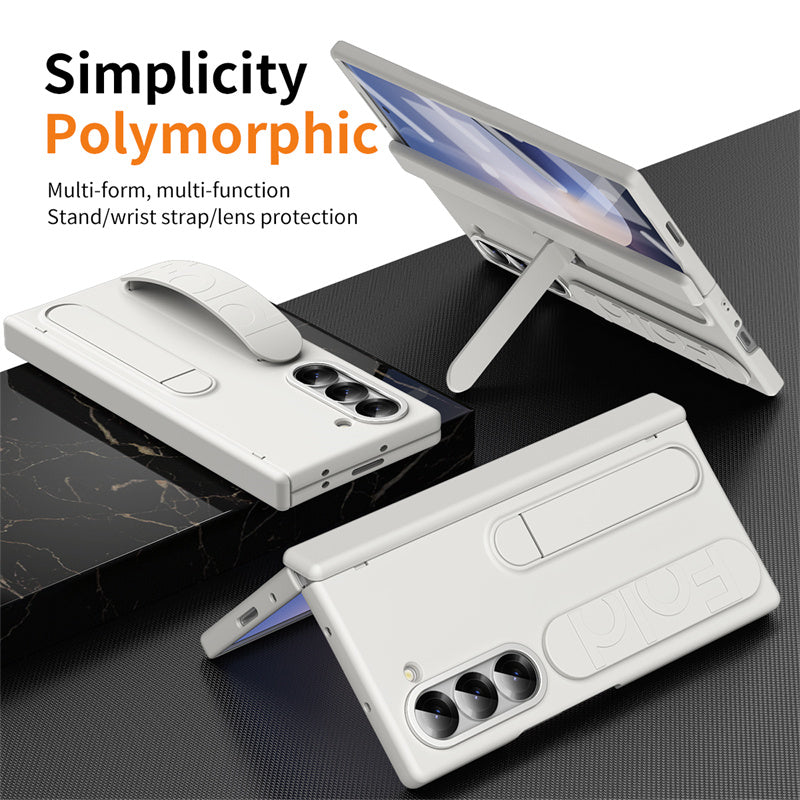 Samsung Galaxy Z Fold7 Silicon Skin Feel Band Strip & Kickstand Case with Hinge Protection - Black