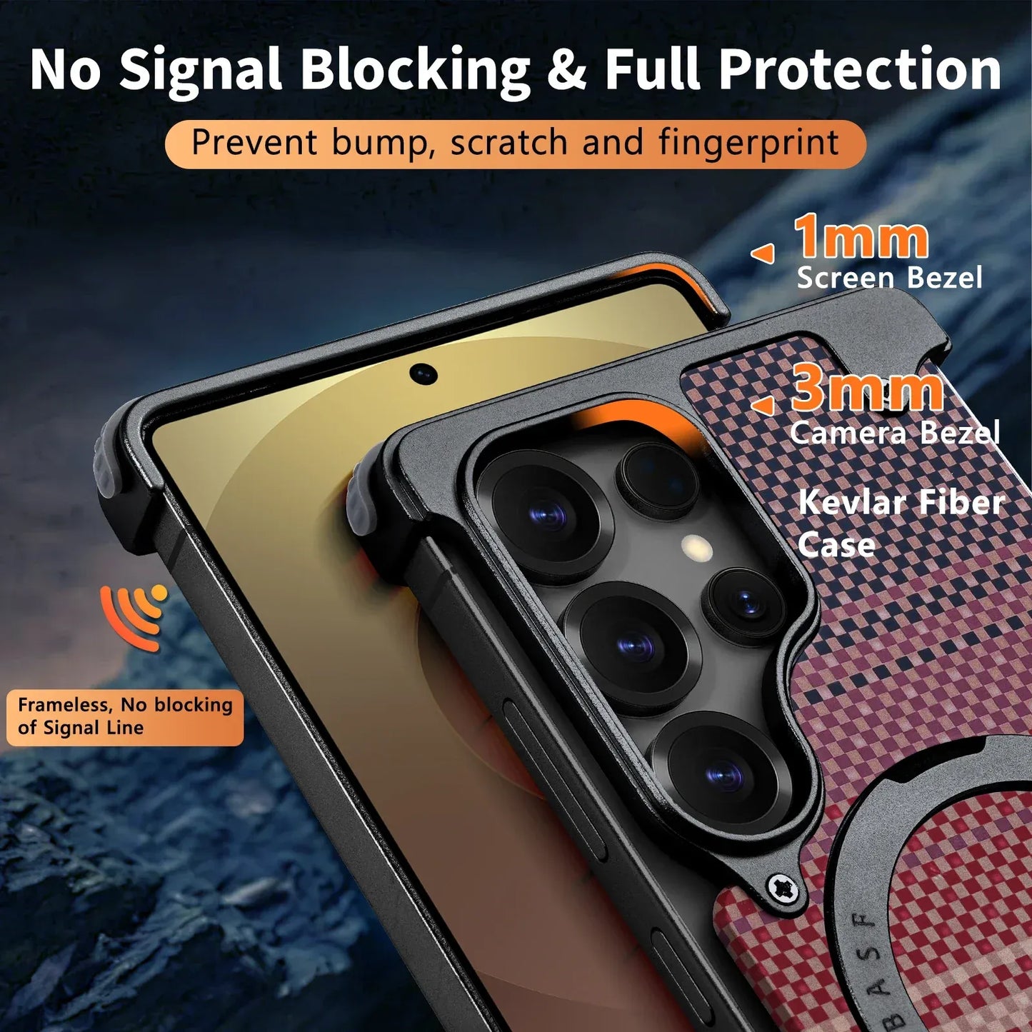 Samsung Galaxy S25 Ultra Metal Case, Frameless Leather Magnetic Invisible Stand Cover - Black