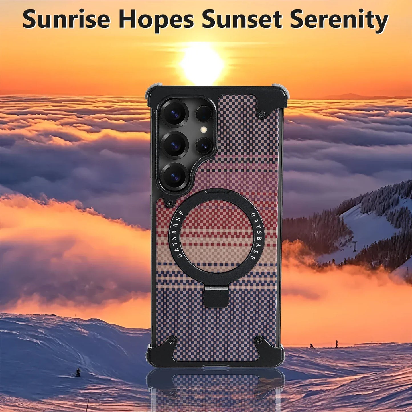 Samsung Galaxy S25 Ultra Metal Case, Frameless Leather Magnetic Invisible Stand Cover - Black