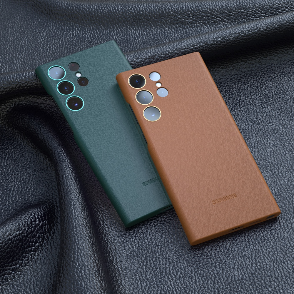 Samsung Galaxy S22 Ultra Super Slim Vegan Leather Case with Logo and Side Cut - Purple