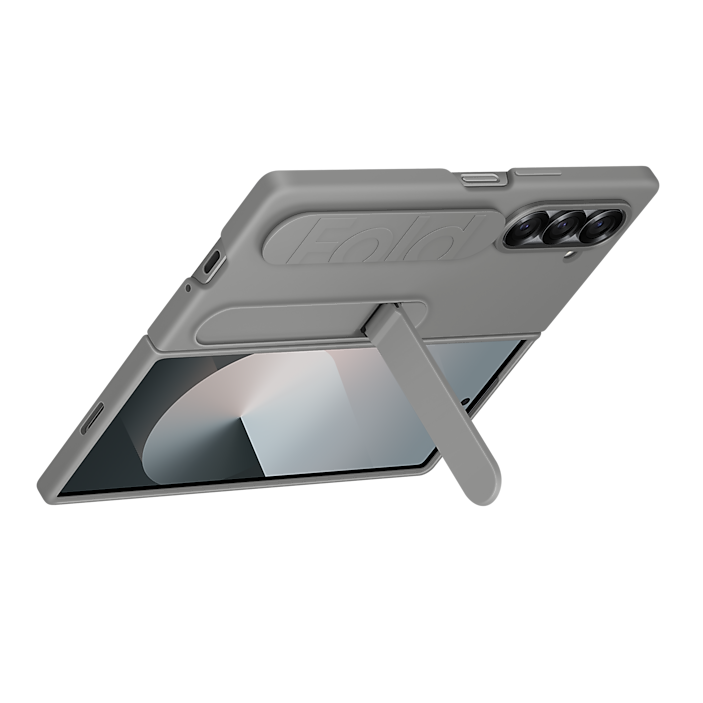 Samsung Galaxy Z Fold5 Silicon Case, Matte Finish Skin Feel Back Cover with Band & Kickstand - Grey