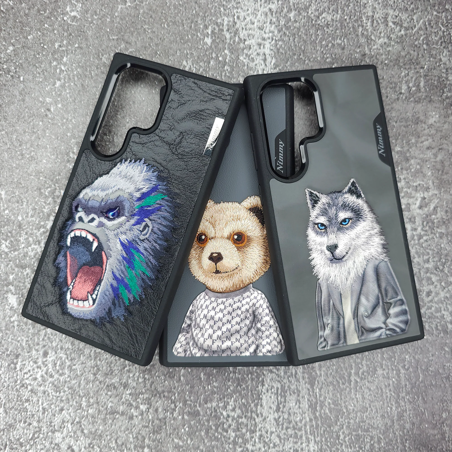 Samsung Galaxy S25 Ultra Nimmy Case, 3D Embroidery Wolf Leather Case - Grey