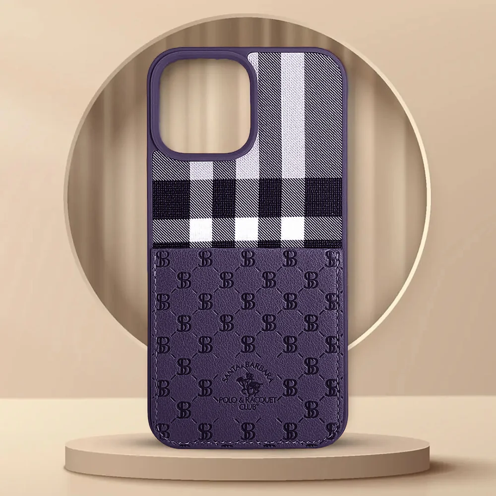 iPhone 14 Pro Max Santa Barbara Card Holder Genuine Leather Case Plaid Series