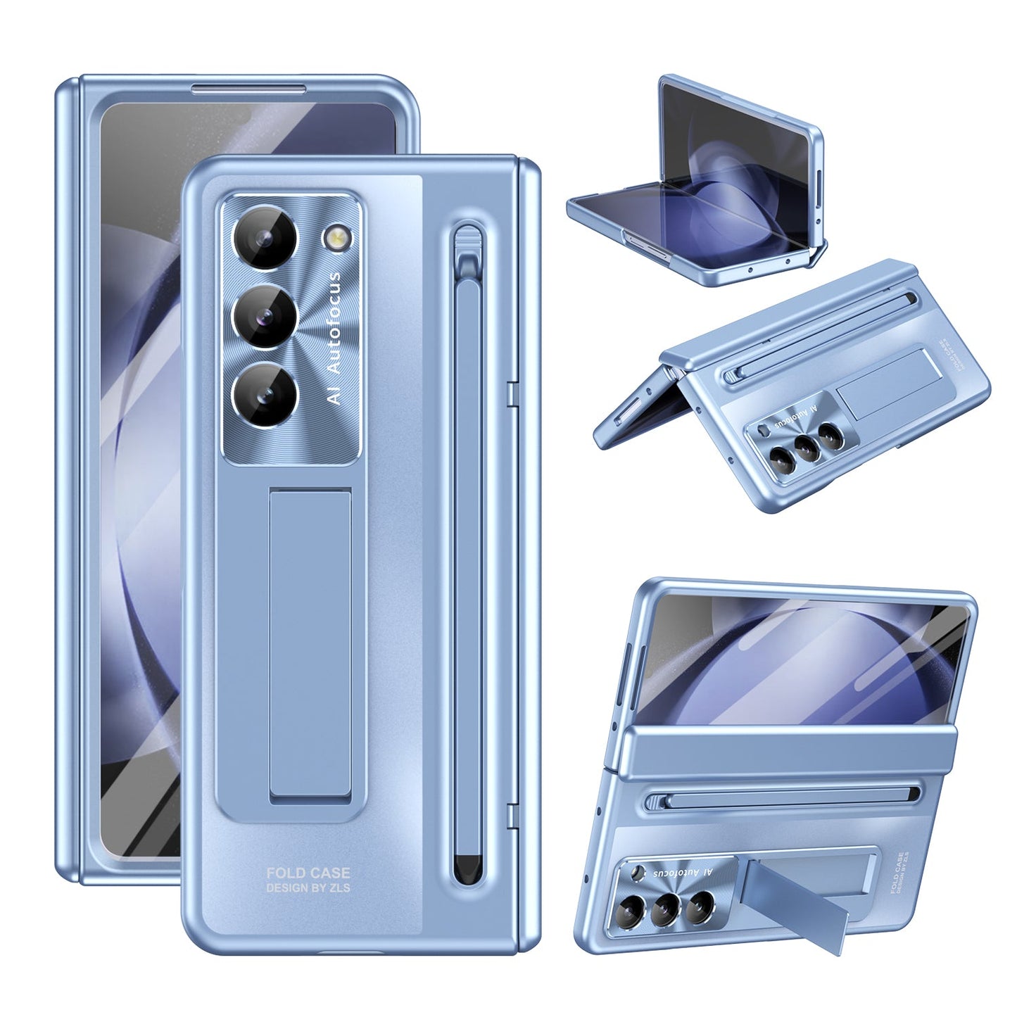 Samsung Galaxy Z Fold 6 Autofucos Electroplating Case with Kickstand, S Pen & In-Built Front Glass - Bluess
