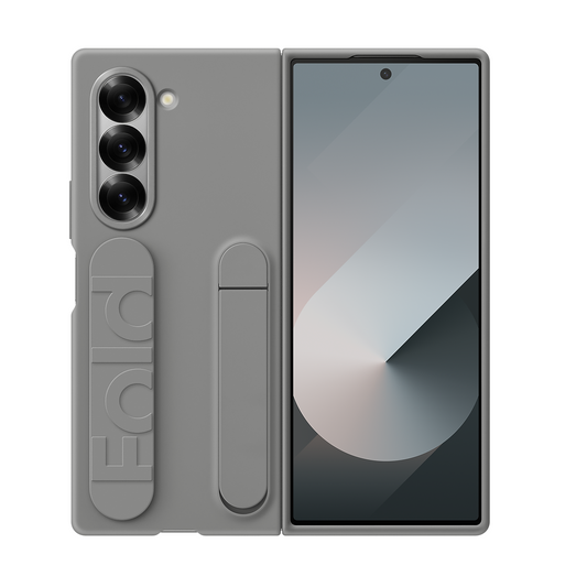 Samsung Galaxy Z Fold 5 Ultra Thin Silicon Case with Kickstand & Strip - Grey