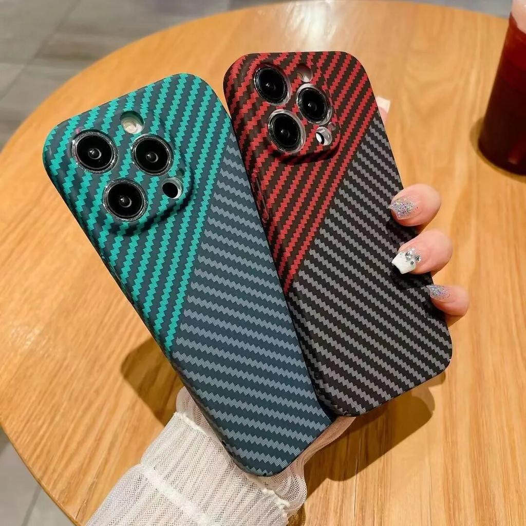 iPhone 14 Pro Max Carbon Case, Dual Shade Carbon Fiber Texture Open Cut Ant-fingerprint Matte Case - Black-Gree