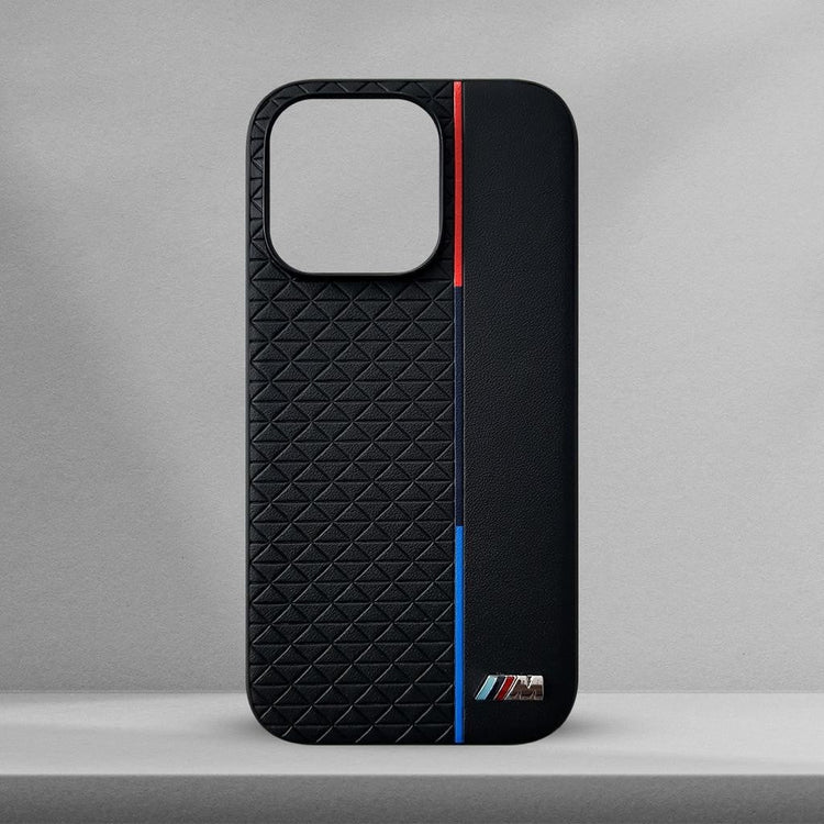iPhone 15 Pro Max BMW Case, Sports Car BMW M Performance Logo Leather Back cover