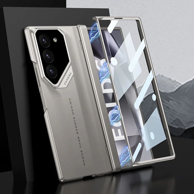 Samsung Galaxy Z Fold 6 Anti-Fingerprint Sport Car Design Case with Hinge Protection Inbuilt Front Glass - Titanium