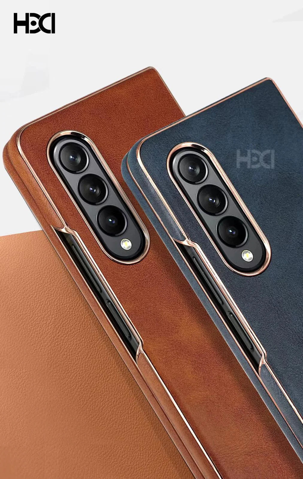 Samsung Galaxy Z Fold 3 Slim Golden Line Luxury Leather Case