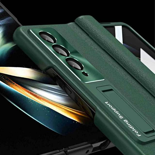 Samsung Galaxy Z Fold 4 Leather Folding Full Body Hinge Protection With Shockproof Kickstand Case- Green