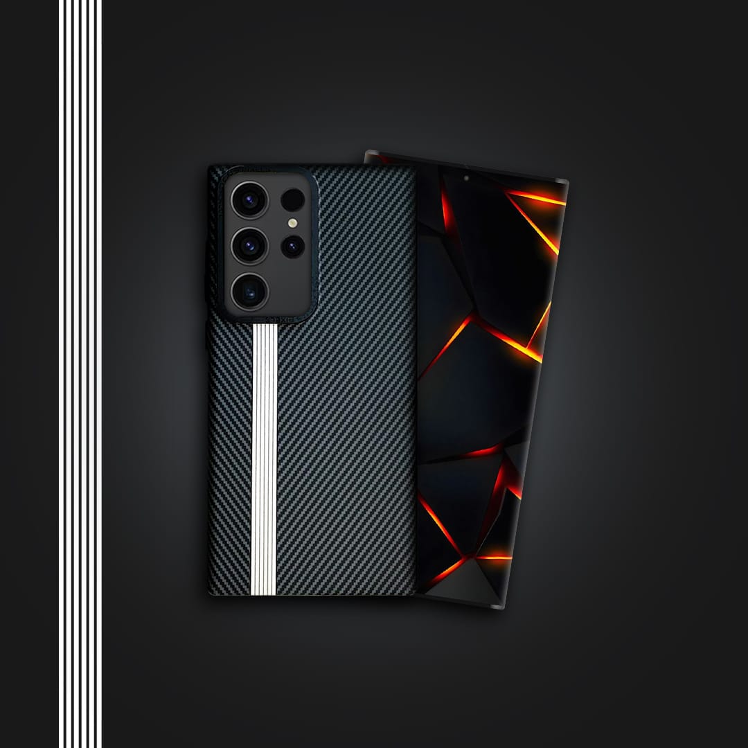 Samsung Galaxy S23 Ultra Carbon Fiber With Magsafe Real Aramid Kevlar With White Strap - Black