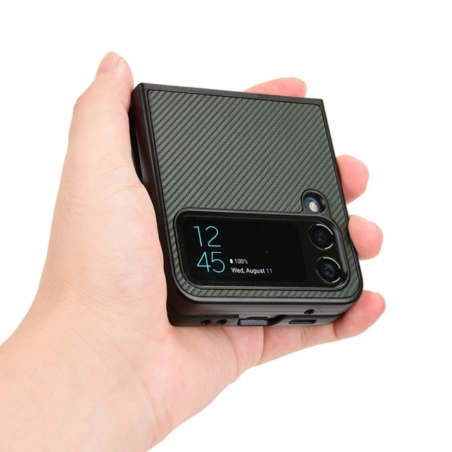 Samsung Galaxy Z Flip 3 Leather Carbon Fiber Slim Fit Case- Green