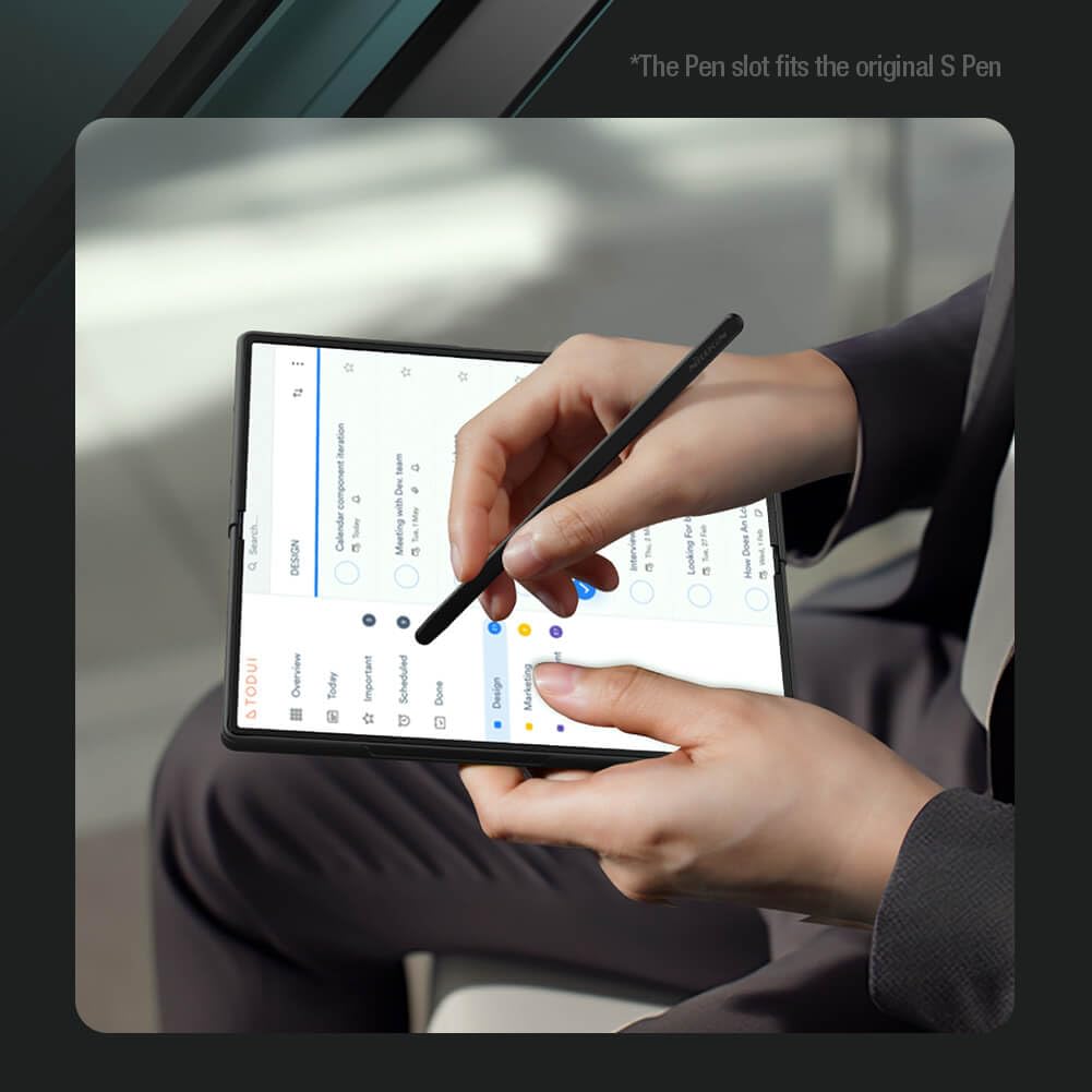 Samsung Galaxy Z Fold7 S-Pen Case, Skin Feel Cover wtih Stylus - Black