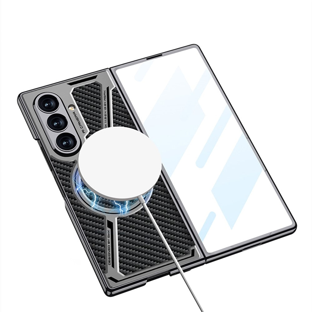 Samsung Galaxy Z Fold7 Gkk Carbon Texture Leather Magnetic Case with Magsafe with Front Glass