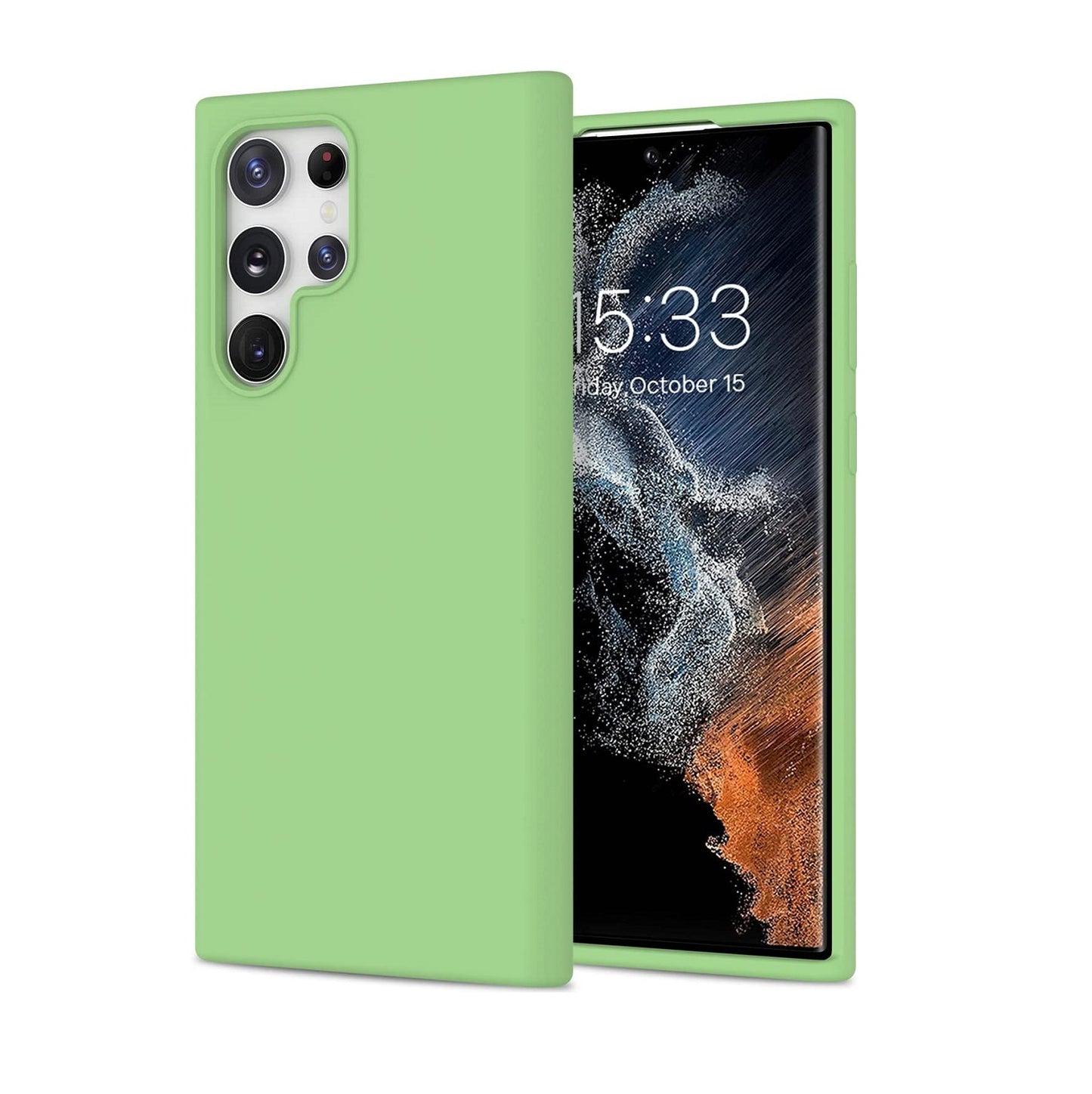 Samsung Galaxy S23 Ultra Silicon Case Liquid Silicon Inner Fabric with Logo-Green