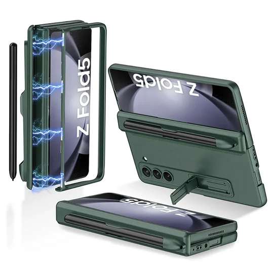 Samsung Galaxy Z Fold 5 Shockproof and Anti-Drop S Pen Holder, Protective Case With Front Glass-Green