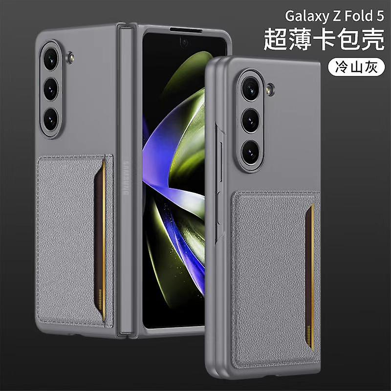 Samsung Galaxy Z Fold 5 PU Leather Card Holder Case-Green-Grey