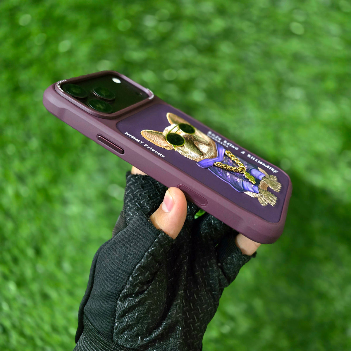 iPhone 18 Pro Nimmy Case, Swag Dog 3D Embroidery Swag Dog Real Chain Case - Wine