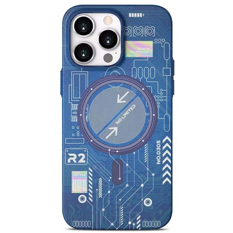 iPhone 15 Pro Night Glow Case Futuristic Tech Design with Magsagfe - Blue
