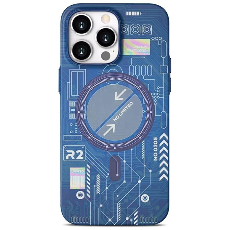 iPhone 15 Pro Max Night Glow Case Futuristic Tech Design with Magsagfe - Blue