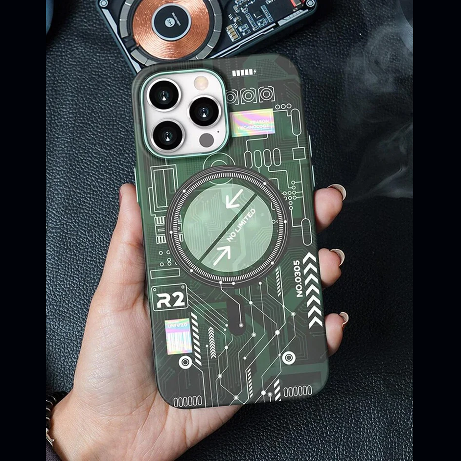 iPhone 14 Pro Night Glow Case Futuristic Tech Design - Black/Green