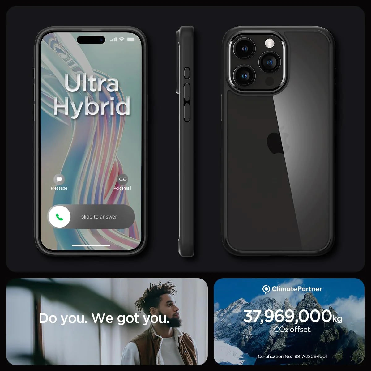iPhone 15 Ultra Hybrid TPU + Poly Carbonate Case - Black