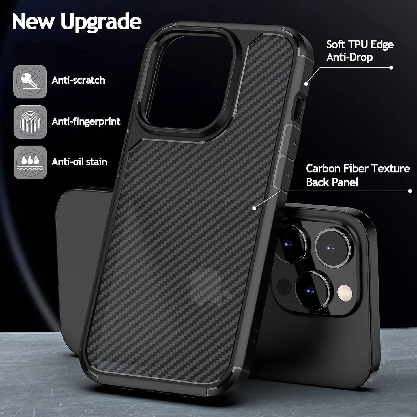 iPhone 15 Pro Max Carbon Fiber Texture Translucent Shockproof Case