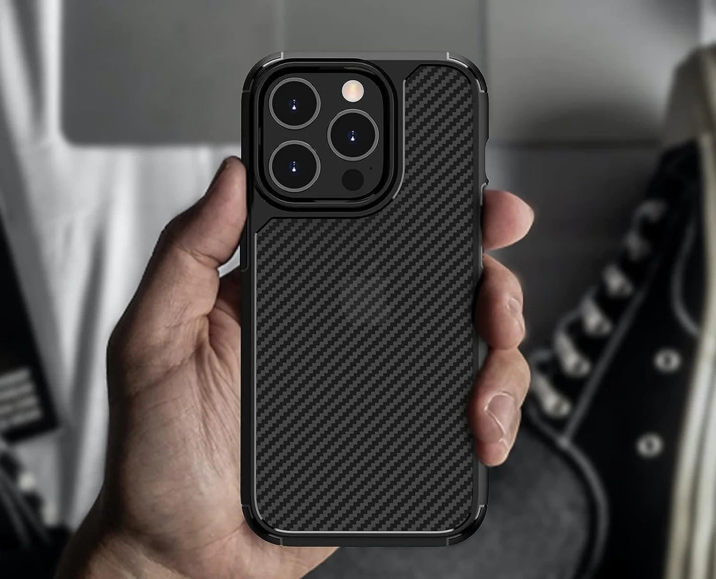 iPhone 15 Pro Max Carbon Fiber Texture Translucent Shockproof Case