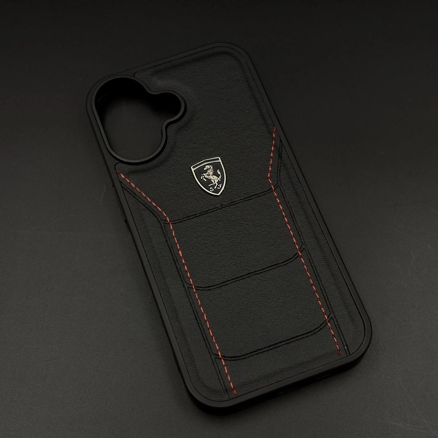 iPhone 17 Ferrari Sports Car Heritage Leather Stitched Case - Black
