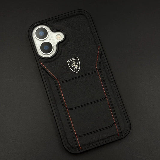iPhone 17 Ferrari Sports Car Heritage Leather Stitched Case - Black