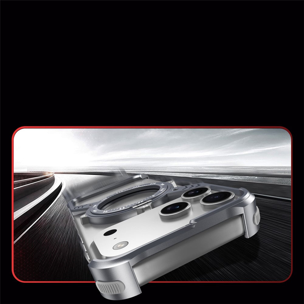 iPhone 17 Pro Metal Bumper Case, Corner Airbag S-Shape Luminous Kickstand with Magsafe - Silver