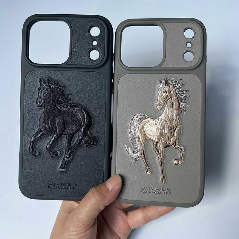 iPhone 17 Pro Max Genuine Leather Original Santa Barbara Polo Club Boris Series Back Cover - Grey
