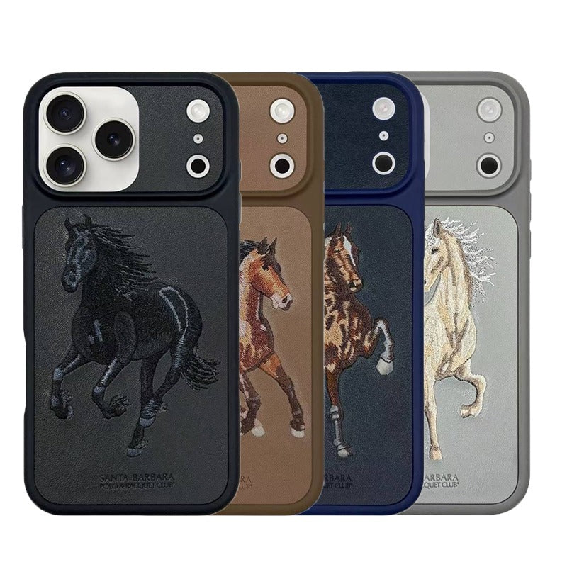 iPhone 17 Pro Max Genuine Leather Original Santa Barbara Polo Club Boris Series Back Cover - Grey