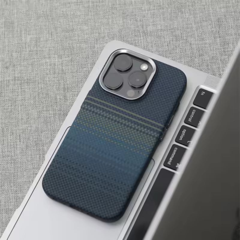 iPhone 15 Pro Max Carbon Case, Luxo Life Carbon Texture with Metal Camera Protection Magsafe Case - Blue