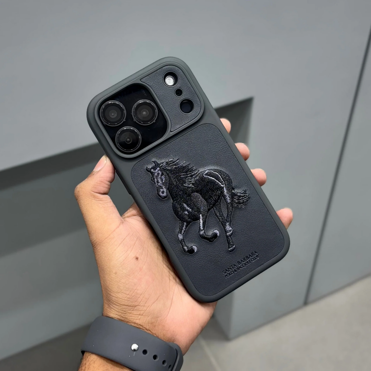 iPhone 17 Pro Max Genuine Leather Original Santa Barbara Polo Club Boris Series Back Cover - Black