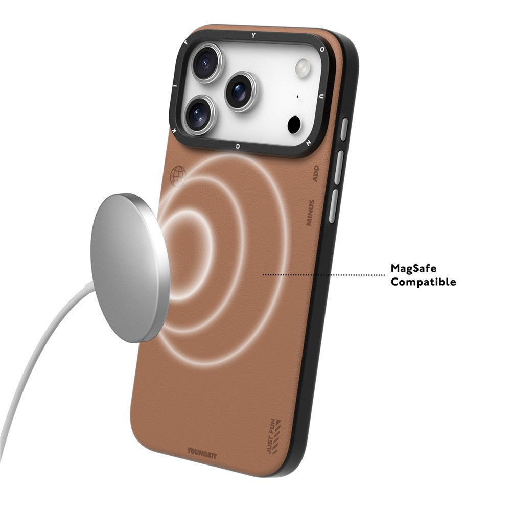 iPhone 17 Pro Max Leather Case, YOUNGKIT Matte Finish Leather Cover with Magsafe - Grey