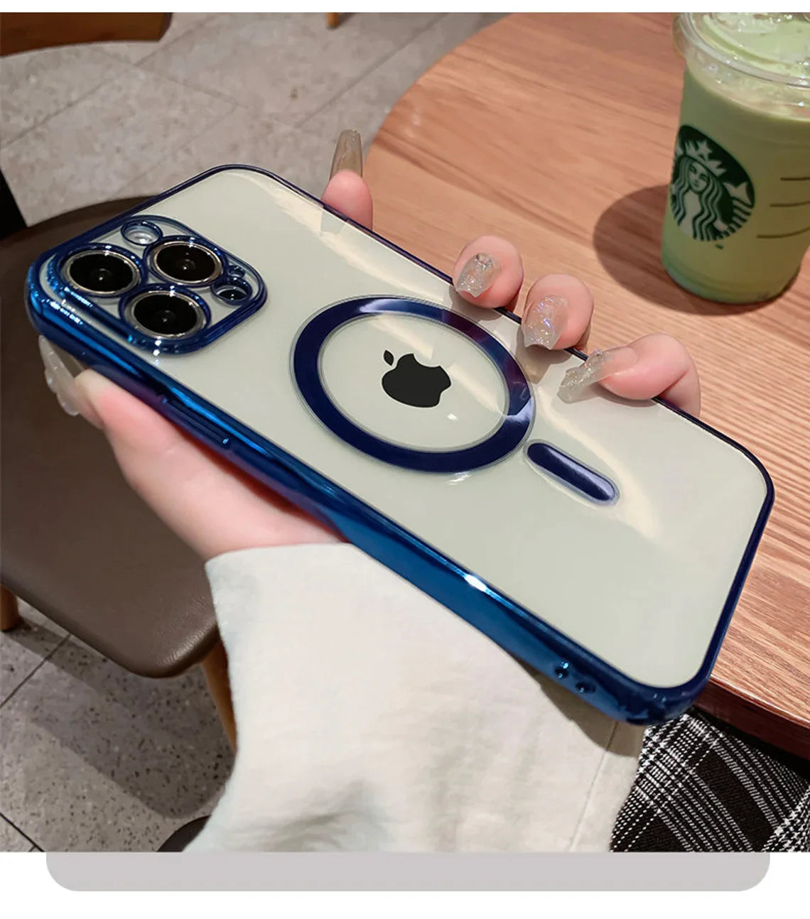 iPhone 15 Plus Electroplating MagSafe Case with Camera Protection- Blue