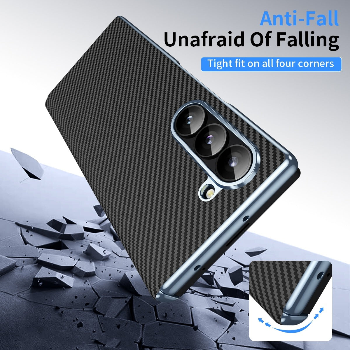 Samsung Galaxy Z Fold7 Carbon Case with Hinge Protection & inbuilt Front Glass - Black