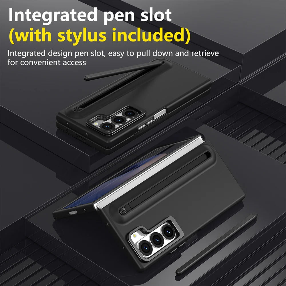 Samsung Galaxy Z Fold7 S-Pen Case, Skin Feel Metal Camera Stand with Front Glass