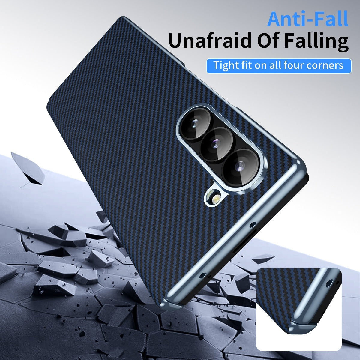 Samsung Galaxy Z Fold7 Carbon Case with Hinge Protection & inbuilt Front Glass - Blue