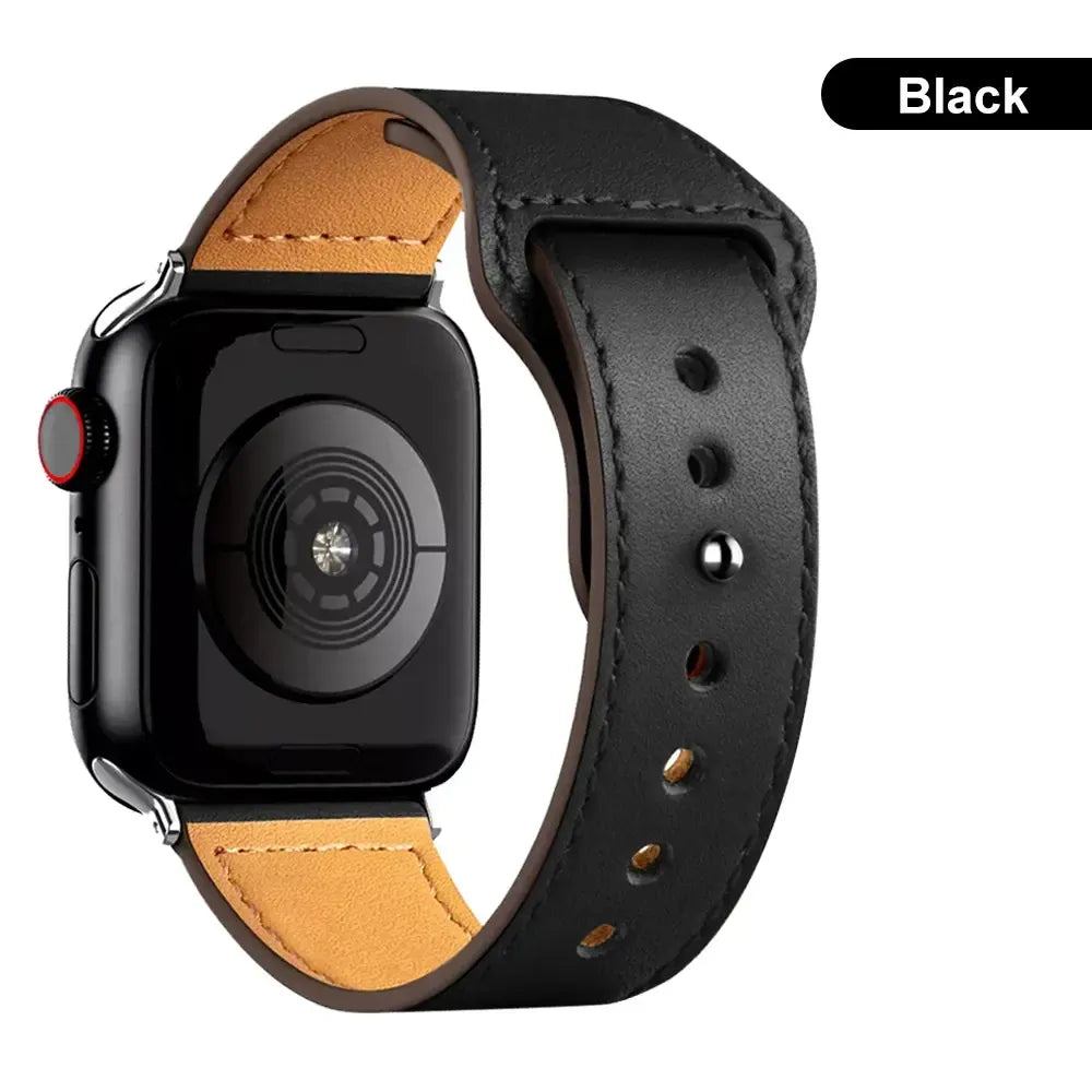 Leather Bands For iWatch 42/44/45/46/49MM - Black