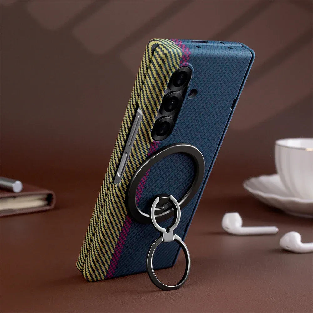Samsung Galaxy Z Fold6 Carbon Case with Hinge Protection and Front inbuilt Glass and Magsafe Cover - Blue