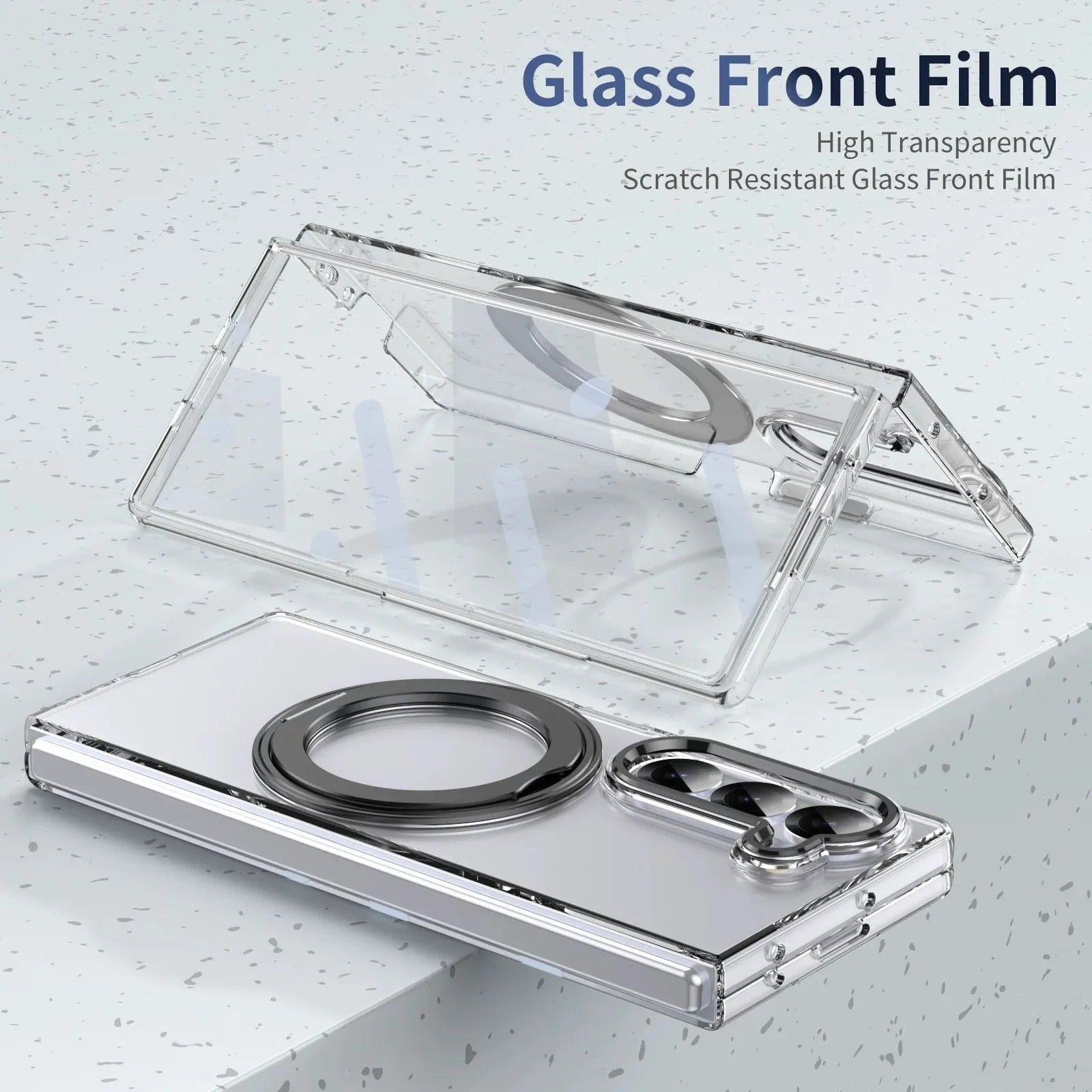 Samsung Galaxy Z Fold7 Anti Yellow 360° Rotating Ring Stand Magnetic Case with Magsafe - Clear